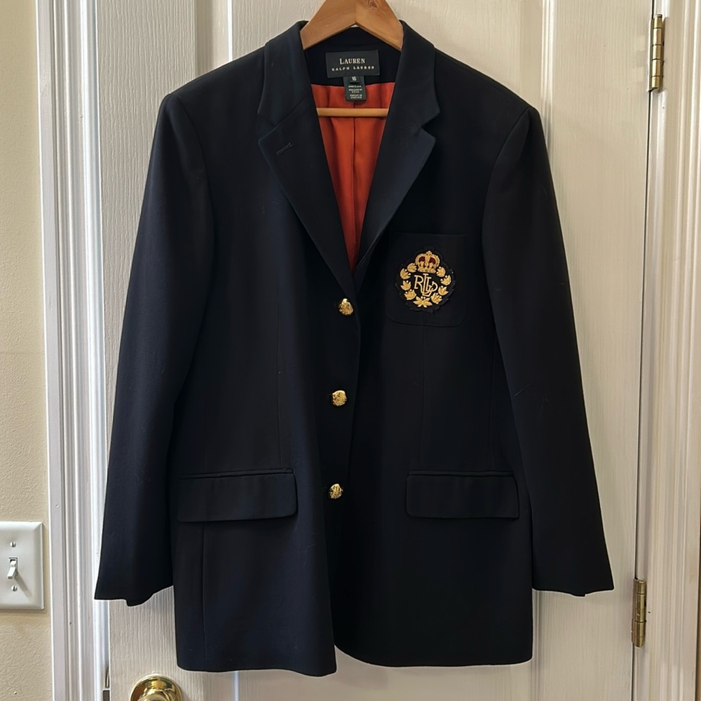 Lauren Ralph Lauren Navy Crest Wool Blazer